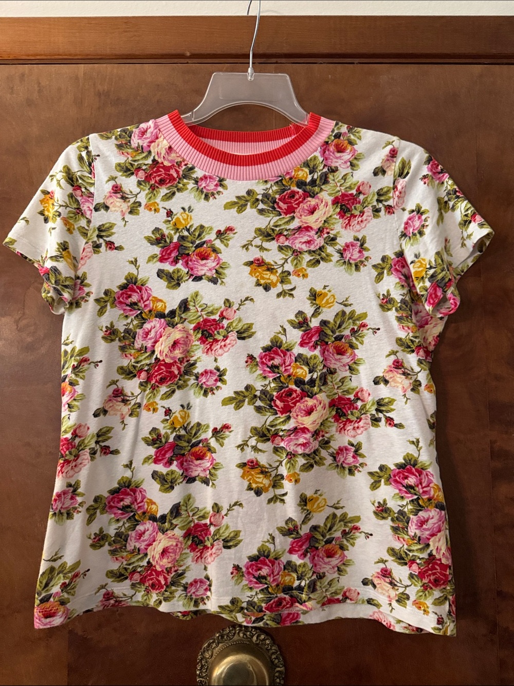 Zimmermann White Floral Linen-Cotton Tee with Pink Accents